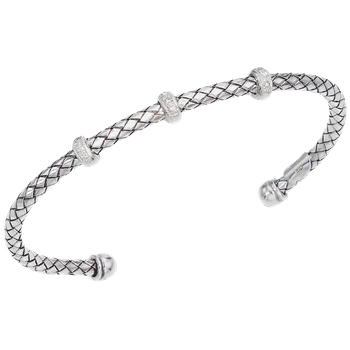 Three Diamond Rondelle Station Sterling Traversa Cuff Bangle Bracelet VHB 985 D