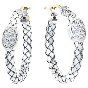 Single Oval Diamond Station Round Sterling Traversa Hoop Earrings VHE 1214 D