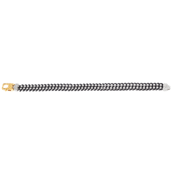 Men's 2 row box bracelet woven with black paracord, 18K yellow gold Traversa lock & 925 SS end caps, Rhodium Finish MB 3059 G B 8.5"