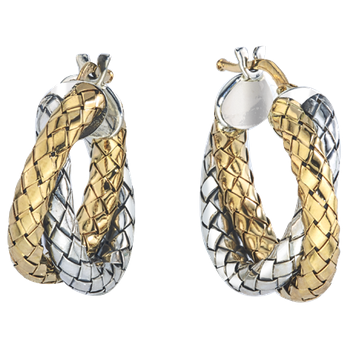 Twisted Double Round Sterling & Yellow Gold Traversa Hoop Earrings VHE 1410