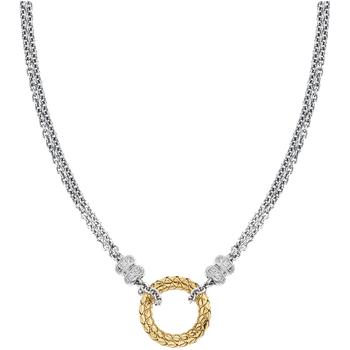 Open Yellow Gold Traversa Circle with Double Diamond Rondelles Sterling Necklace VHN 1409 D
