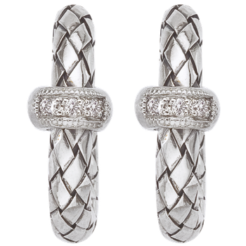 Single Diamond Rondelle Round Sterling Traversa Hoop Earrings VHE 990 D