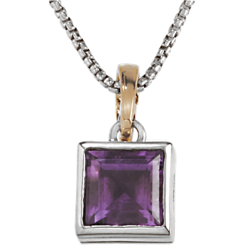 Square Amethyst Traversa Sterling Pendant with Yellow Gold Bail VHP 594 FA