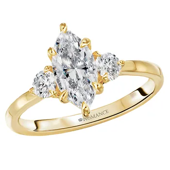 Lab Grown Three Stone Semi-Mount Diamond Engagement Ring 160152-MQ100YLG