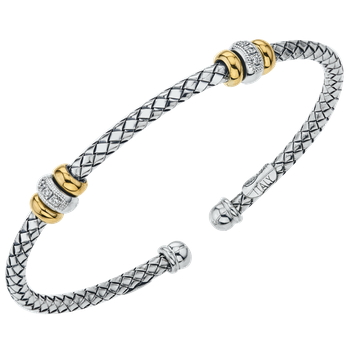 Two Station Yellow Gold & Diamond Rondelle Sterling Traversa Cuff Bracelet VHB 1068 D