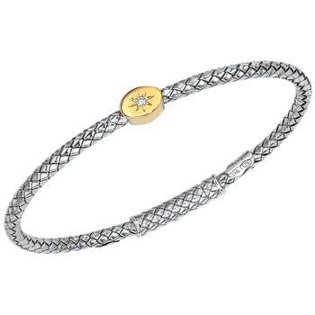 Single Star Set Diamond Yellow Gold Oval Station Sterling Traversa Locking Bangle Bracelet VHB 1549 D LK