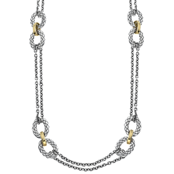 Long Double Rollo Chain with Sterling Sterling Traversa and Shiny Yellow Gold Oval Links Necklace VHN 1500