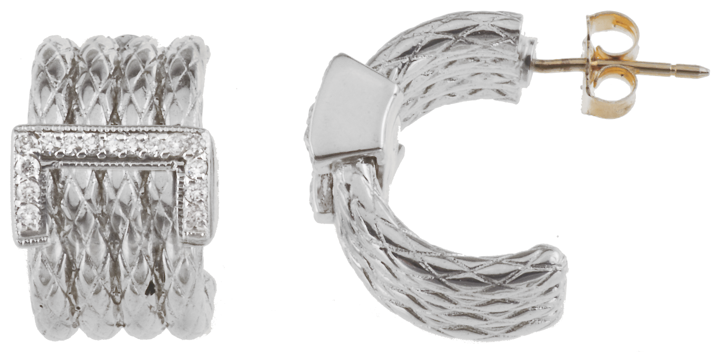 Diamond Accent 4 Row Sterling Traversa Half Hoop Earrings