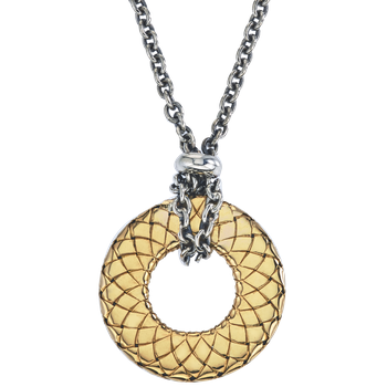 Yellow Gold Flat Traversa Circle with Sterling Rondelle at Top Necklace VHN 1405
