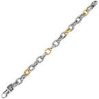 Alisa Sterling Traversa & Shiny Yellow Gold Oval Links Man's Bracelet VHB 1460