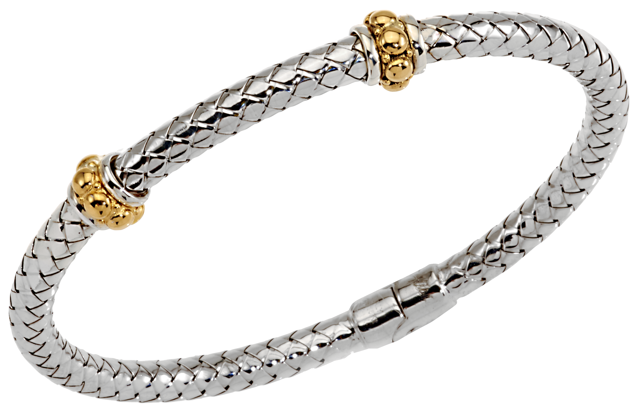 Double Yellow Gold Beaded Rondelles Sterling Traversa Spring Bangle Bracelet