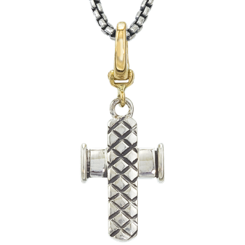 Small Sterling Traversa Cross Pendant with Yellow Gold Enhancer Bail VHP 464
