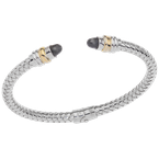 Alisa Faceted Black Spinel cabochons Sterling Traversa Spring Cuff Bracelet, Yellow Gold Rondelles VHB 416 FBS