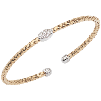 Single Oval Shape Diamond Station Yellow Gold Traversa Cuff Bracelet VHB 1364 D CF