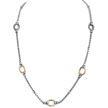Sterling Box Chain with 2 Traversa Oval Links & 3 Shiny Yellow Gold Oval Links Necklace VHN 646