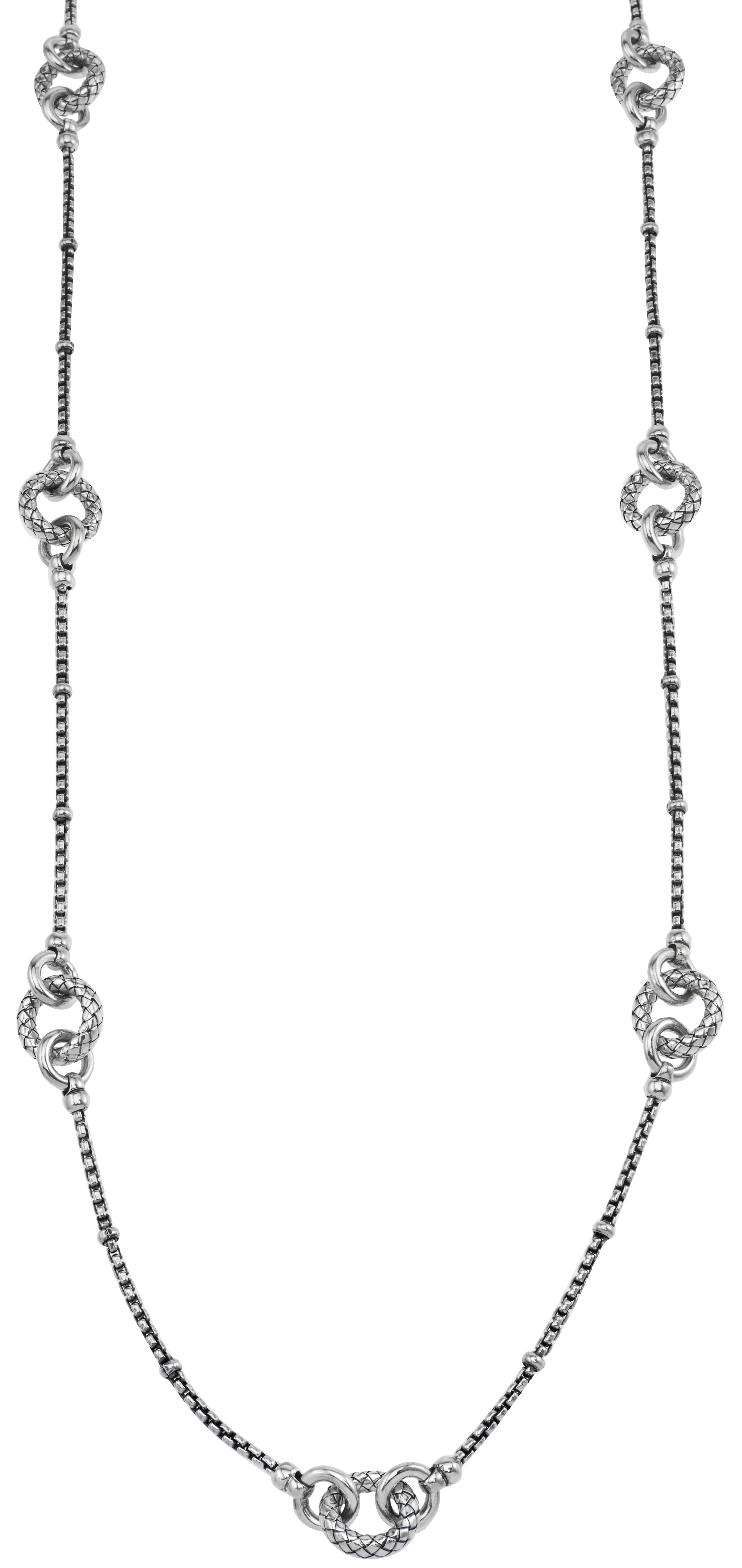 Long Round Sterling Traversa And Shiny Link Box Chain Necklace
