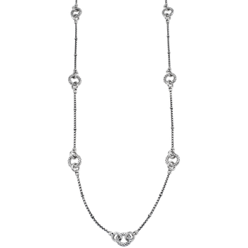 Long Round Sterling Traversa And Shiny Link Box Chain Necklace VHN 1508