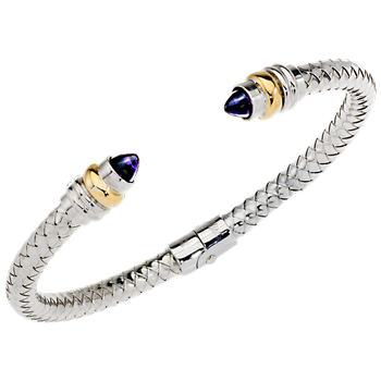 Amethyst cabochons Sterling Traversa Spring Cuff Bracelet, Yellow Gold Rondelles VHB 416 A