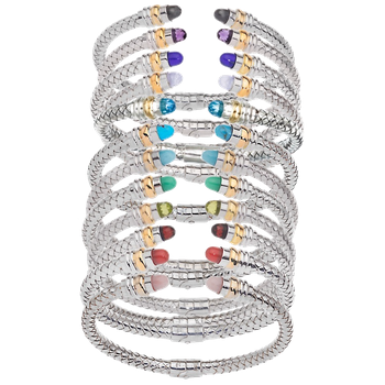 Faceted Amethyst cabochons Sterling Traversa Spring Cuff Bracelet, Yellow Gold Rondelles VHB 416 FA