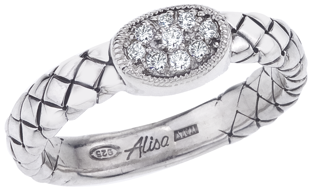 Traversa Band Ring, Oval Shape Pave' Diamond Station