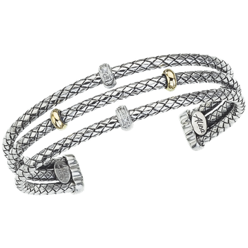 18K & 925 Sterling Silver 15 MM triple row bracelet, 2 gold rondelles, Rhodium Finish VHB 1060 D