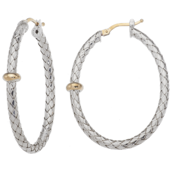 Single Station Yellow Gold Rondelle Oval Sterling Traversa Hoop Earrings VHE 1074