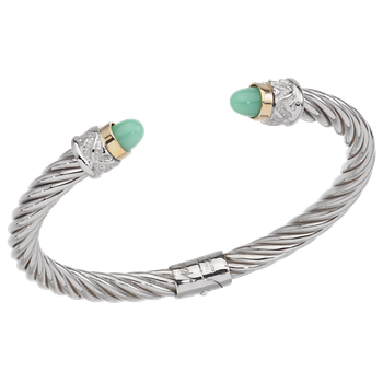 Yellow Gold Bezel Set Chrysoprase cabochons Twisted Cable Sterling Spring Cuff Bracelet AO 12-952 CHRYS