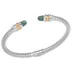 Alisa Malachite cabochons Sterling Traversa Spring Cuff Bracelet, Yellow Gold Rondelles VHB 416 MAL