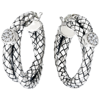 Single Oval Diamond Station Twisted Double Round Sterling Traversa Hoop Earrings VHE 1385 D