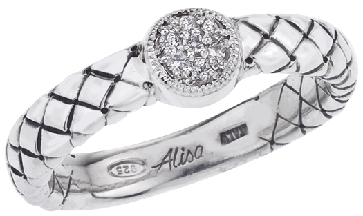Traversa Band Ring, Round Shape Pave' Diamond Station