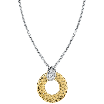 Yellow Gold Flat Traversa Circle with Diamond Oval at Top Sterling Necklace VHN 1406 D