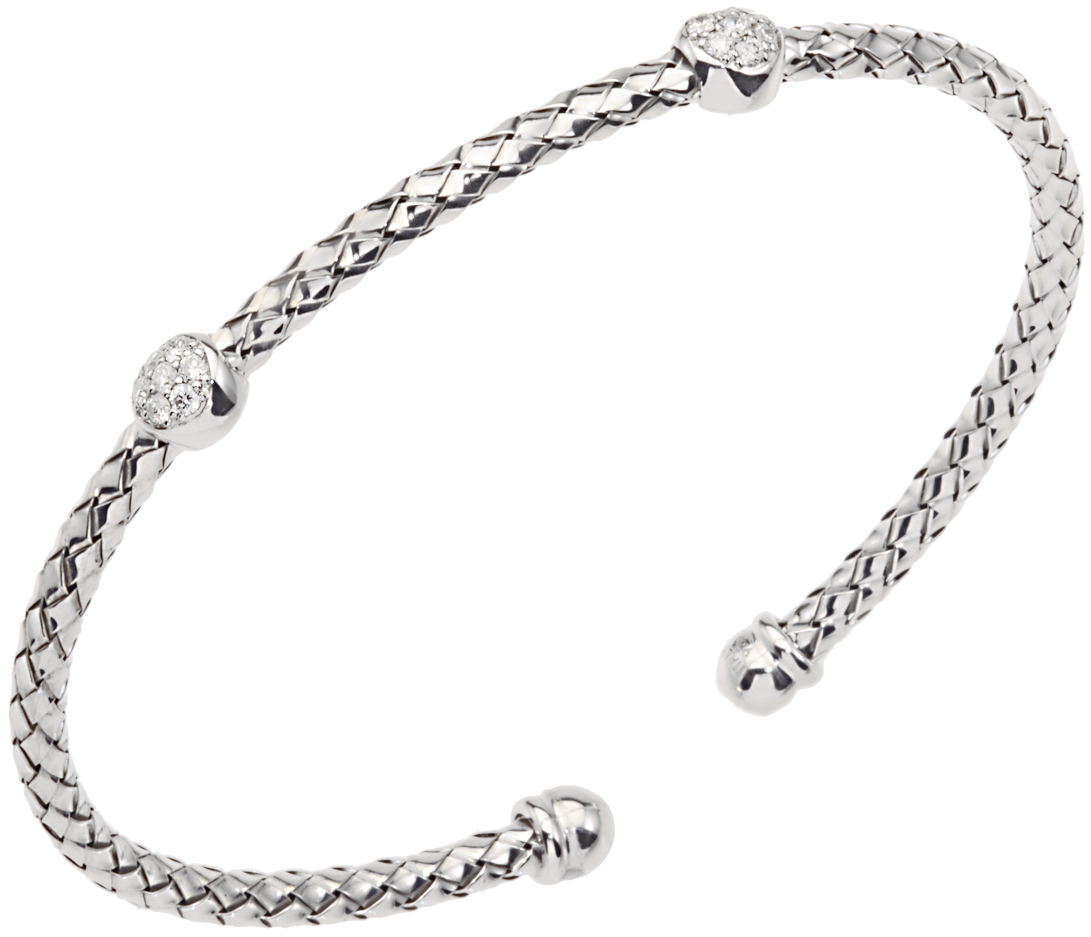Double Round Shape Diamond Station Sterling Traversa Cuff Bracelet