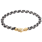 Alisa Men's box bracelet woven with black leather, 18K yellow gold lock & Traversa end caps, Rhodium Finish MB 3057 G B 8.5"