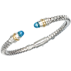 Alisa Faceted Blue Topaz cabochons Sterling Traversa Spring Cuff Bracelet, Yellow Gold Rondelles VHB 416 FBT