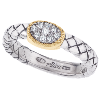 Traversa Band Ring, Yellow Gold Oval Shape Pave' Diamond Station VHR 1235 D
