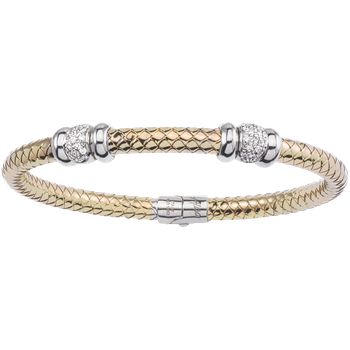 Double Diamond Wide Rondelle Station Yellow Gold Traversa Spring Bangle Bracelet VHB 1370 D