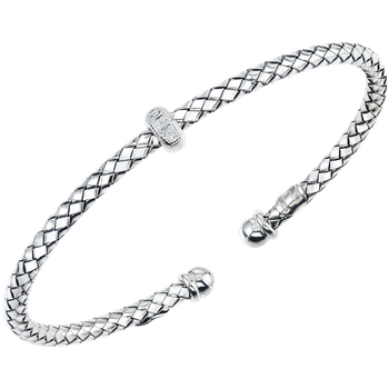 Single Diamond Rondelle Station Sterling Traversa Cuff Bangle Bracelet VHB 984 D