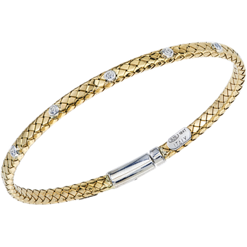 Flat Yellow Gold Traversa Locking Bangle Bracelet, Bezel Set Diamonds in Sterling VHB 1529 D CF