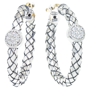 Single Round Diamond Station Round Sterling Traversa Hoop Earrings VHE 1213 D