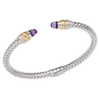 Alisa Faceted Amethyst cabochons Sterling Traversa Spring Cuff Bracelet, Yellow Gold Rondelles VHB 416 FA