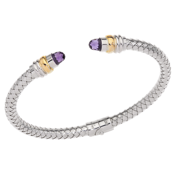 Faceted Amethyst cabochons Sterling Traversa Spring Cuff Bracelet, Yellow Gold Rondelles VHB 416 FA