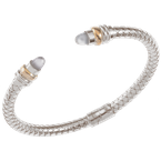 Alisa Chalcedony cabochons Sterling Traversa Spring Cuff Bracelet, Yellow Gold Rondelles VHB 416 BL CHAL