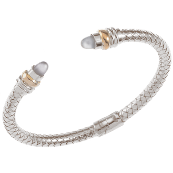 Chalcedony cabochons Sterling Traversa Spring Cuff Bracelet, Yellow Gold Rondelles VHB 416 BL CHAL