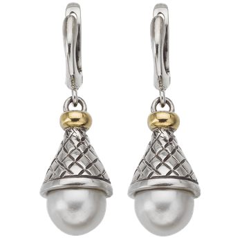 Sterling Traversa Pearl Dangle Earrings, Yellow Gold Rondelles VHE 1028 PRL