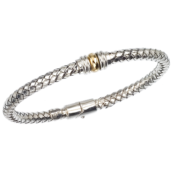 Single Yellow Gold Rondelle Station Sterling Traversa Spring Bangle Bracelet VHB 413