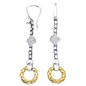 Sterling Single Diamond Shape Diamond Station Round Yellow Gold Traversa Circle Drop Earrings VHE 1227 D