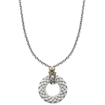 Sterling Flat Traversa Circle with Yellow Gold Rondelle at Top Necklace VHN 921