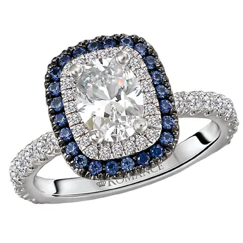 Diamond and Sapphire Halo Semi Mount Engagement Ring 160105-CO100