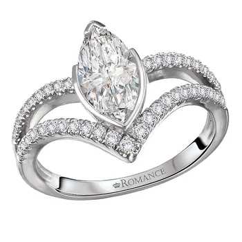 Diamond Split V-Curved Semi-Mount Diamond Ring 160311-MQ100