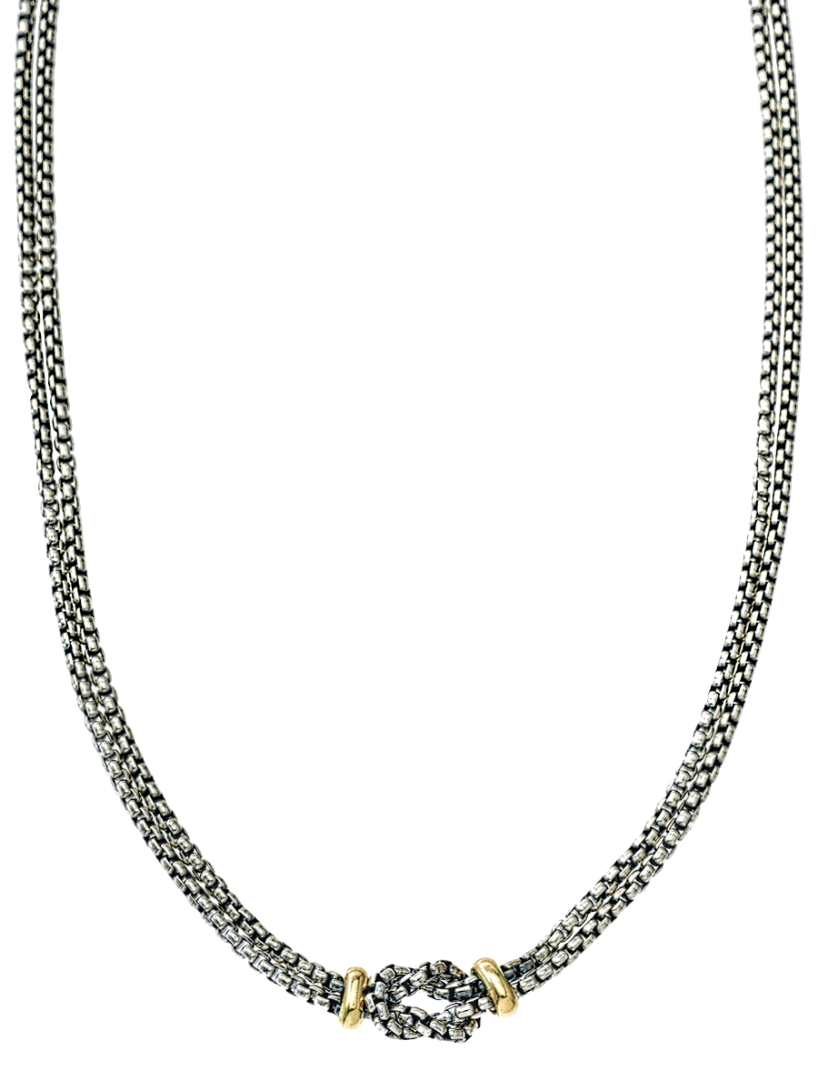 2 Yellow Gold Rondelles Sterling Box Chain Knot Necklace
